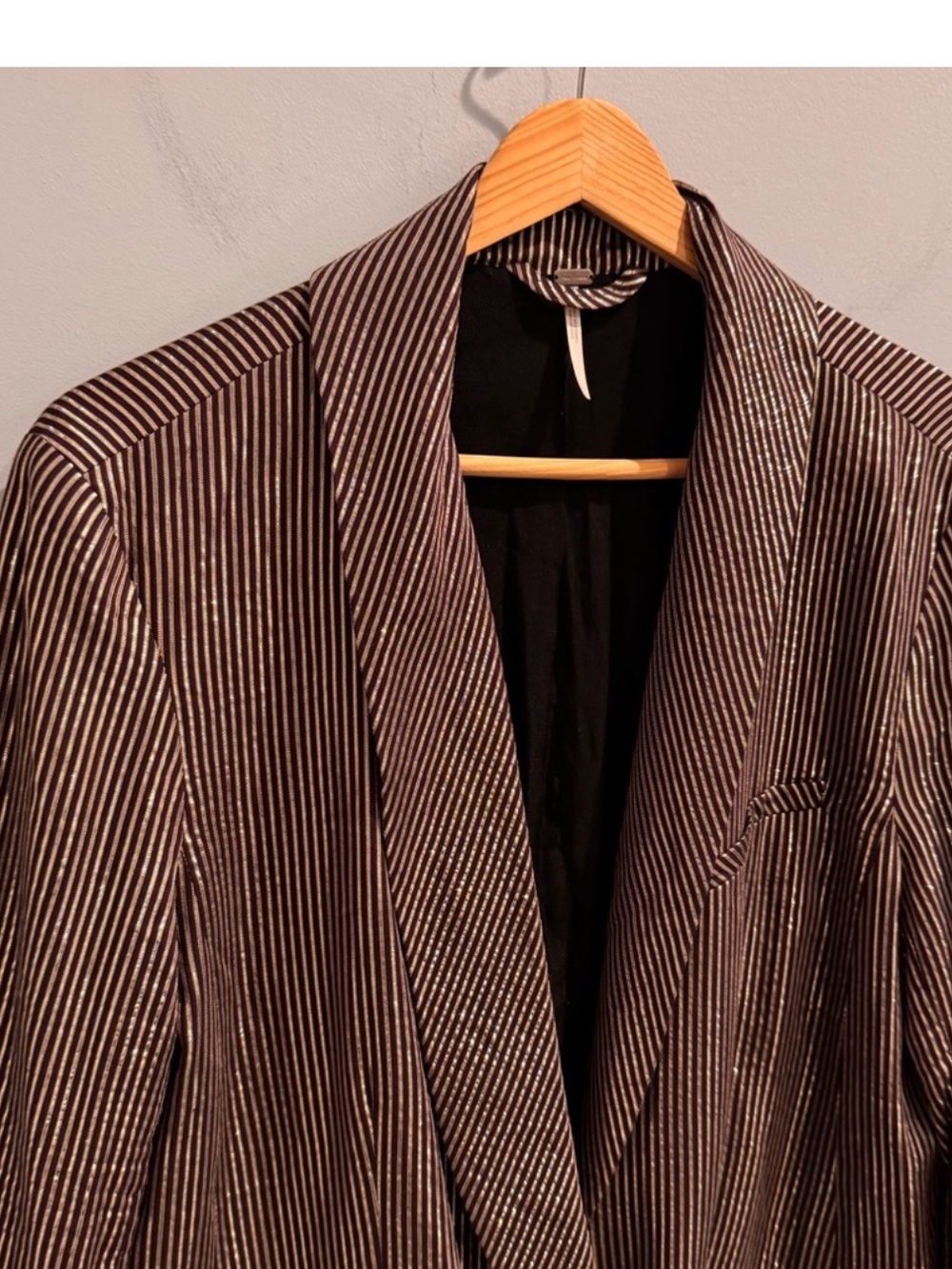Free People Burgundy Gold Metallic Oversized Blazer Jacket Medium - Picture 6 of 10